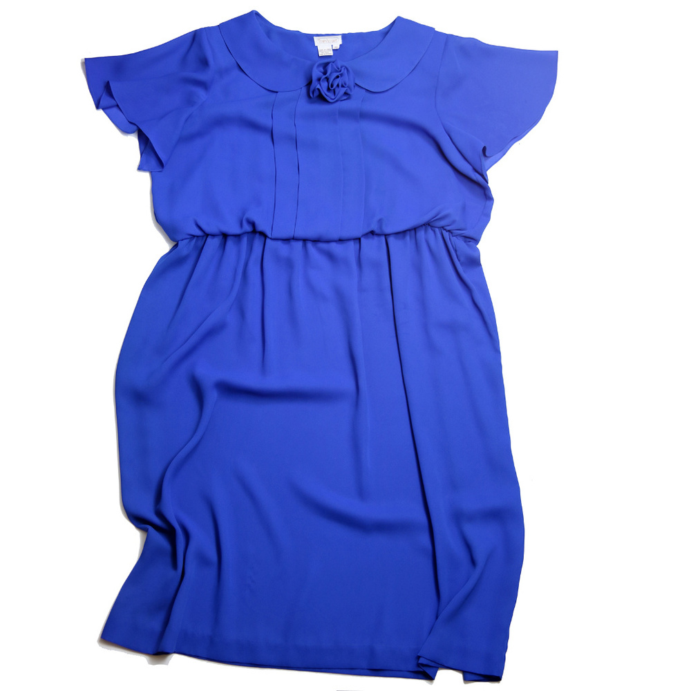 TOWNHOUSE Midi Length Short Sleeve Blue Dress 38W